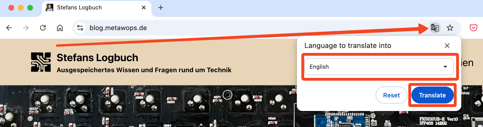 Screenshot showing Chrome on macOS with the translation icon in the location bar